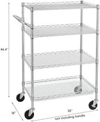 Finnhomy 4 Tier Heavy Duty Commercial Grade Rolling Cart with Handle Bar, Metal Wire Utility Cart with Wheels, Service Trolley on Wheels, Shelf Size 18" D x 30" W, NSF Listed, Chrome - Image 3