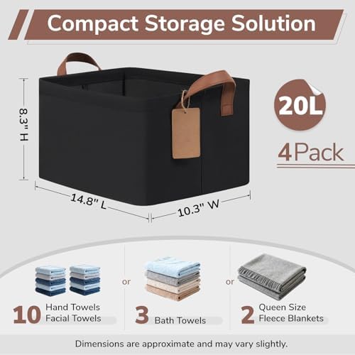 CHICVITA 4 Pack Fabric Storage Bins for Shelves, Metal Frame, 20L Black - Image 3