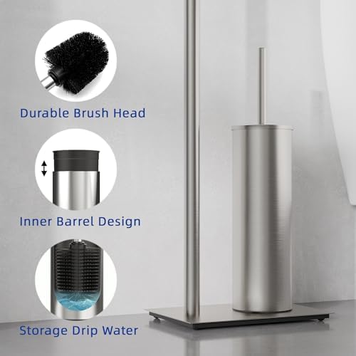 RUACQ Toilet Paper Holder Stand with Toilet Brush & Holder Set, Nickel - Image 5