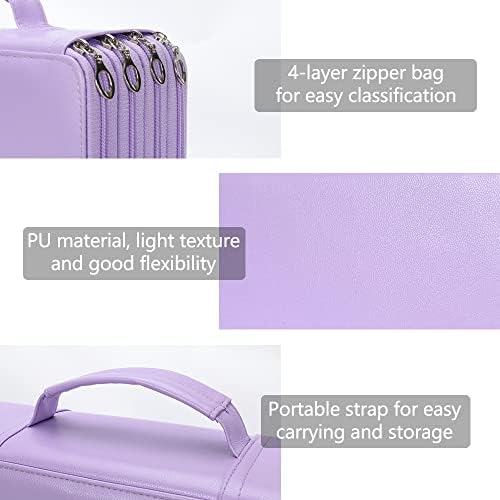 Vomgomfom 300 Slots Marker Case 4-Layer PU Leather, Handle, Purple - Image 3