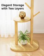 Pipishell Solid Wood Freestanding Coat Rack with 8 Hooks & Shelves, Natural - Image 3