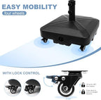 Patio Umbrella Base Heavy Duty with Wheels Square Market Stand for Outdoor 4 Locks 2 Knobs 125lb Capacity, Black - Image 3