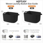 96L Woven Laundry Basket with Handles, Extra Blanket Basket,Black - Image 2