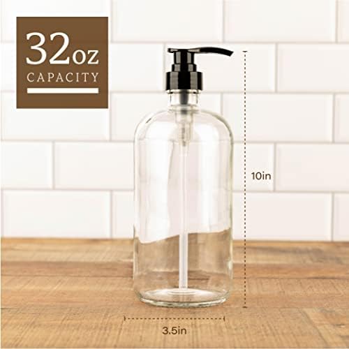 32-Ounce Pump Bottles, Large Clear Glass Boston Round Bottles w/Black Pumps. Great for Lotions, Laundry Soap Detergent, Oils, Sauces - Food Safe and Medical Grade - by kitchentoolz (Pack of 2) - Image 2