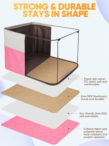 BALEINE 4 Pack Fabric Closet Storage Bins for Shelves, Linen Closet Organizers and Storage, Decorative Baskets for Organizing, Shelf, Clothes, Home, Office (Pink, 12"x8"x8") - Image 3
