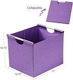 HOONEX Large Foldable Storage Bins, Linen Fabric, Pack of 2, Storage Baskets with Wooden Carry Handles and Sturdy Heavy Cardboard, for Home, Office, Car, Nursery, Purple - Image 6