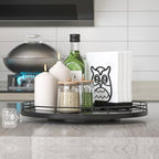Oroyutor 13-Inch Oak Lazy Susan Spice Organizer, Black Finish - Image 2