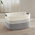 60L Woven Laundry Basket Hamper with Leather Handles,Grey by SunNewt