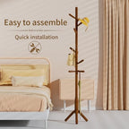 Solid Wood Coat Rack, Freestanding Tree-Shaped Coat Rack with 11 Hooks, Main Pole 1.6" dia for Clothes, Hat Stand Used in Bedroom/Office/Entryway (3-Leg Base, Brown) - Image 4