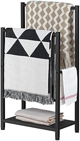 HOOBRO Free Standing Towel Rack for Bathroom, 16.5" L x 9.4" W x 31.5" H, 2 Tier Blanket Rack, Blanket Holder, Drying and Display Rack with Shelf, Black BB02LB01 - Image 7