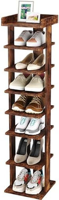 HOMEFORT 7-Tier Wood Shoe Rack, Entryway Shoe Tower,Vertical Shoe Organizer, Wooden Shoe Storage Stand, Rustic Brown by HOMEFORT