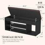Apicizon 39 Inches Storage Bench with Padded Cushion, Shoe Bench with Storage Space, Upholstered Entryway Bench for Living Room, 2-Tier Shoe Rack Organizer, Black - Image 2