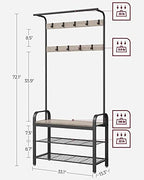 VASAGLE Coat Rack, Hall Tree with Shoe Bench, 4-in-1, 9 Removable Hooks - Image 5