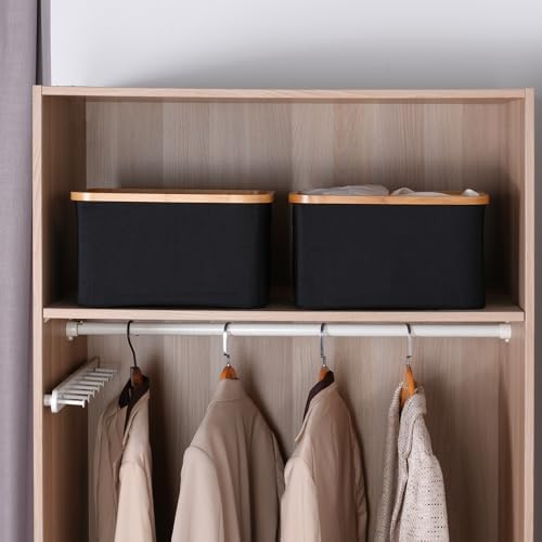 efluky Storage Baskets for Organizing, Fabric Storage Bins with Bamboo Handles, Collapsible Storage Baskets for Shelves and Closet (Black, 16.2'' x 13'' x 9.1'') - Image 7