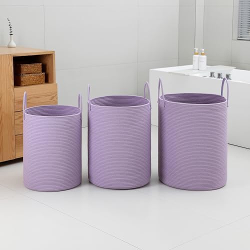 Laundry Basket Hamper Tall Rope Storage Woven for Blanket Toys Dirty Clothes in Living Room Bathroom Bedroom Purple 60L/15.8Gal - Image 3