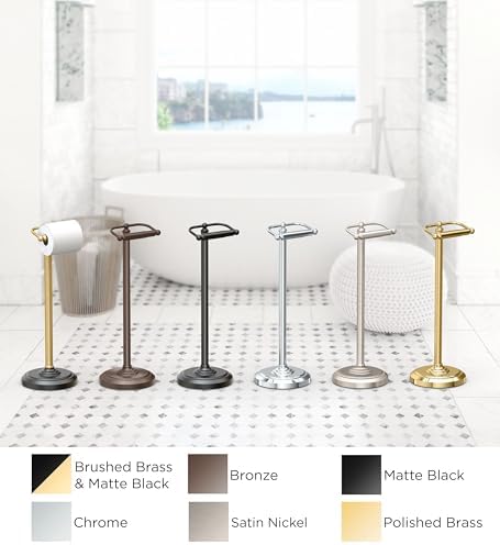 Home Accents Toilet Paper Holder Stand, Brass Finish, Freestanding Bathroom Floor Stand, Weighted Base, 22 Inch - Image 4