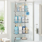 SWTYMIKI Over The Door Shower Caddy - 4 Tier Rustproof Hanging Shower Organizer with Adjustable Shelves, 40 Hooks & Soap Holder, Hanging Shower Rack Storage for Bathroom Accessories, Silver by SwtyMiki-TidyHomeSweetLife
