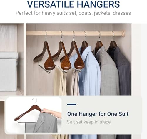 Amber Home 6 Pack Retro Wide Shoulder Wooden Suit Hangers - Image 6