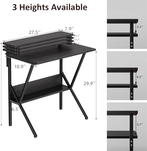 COTUBLR Small Desk, 27.5 Inch Small Computer Desk for Small Spaces, Computer Desk with Adjustable Monitor Stand, Compact Desk with Storage, Tiny Desk Study Desk for Bedroom Home Office, Black - Image 3