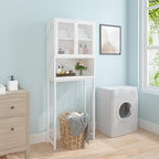 Launica 65 Inch Over The Toilet Storage Cabinet Wood and Metal White Marble - Image 7