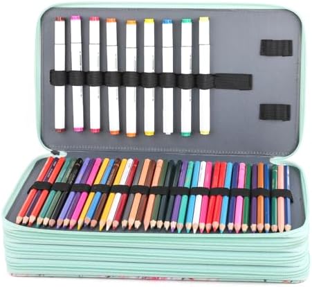 Vomgomfom 300 Slots Marker Case 4-Layer PU Leather, Handle, Grenn Rose - Image 4