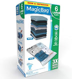 MagicBag Instant Space Saver Storage - Flat Large - Set of 6 Bags Total - Airtight Double Zipper - Vacuum Seal - Clothing, Pillows - Home Organization by PROMART