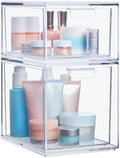 STORi Audrey Stackable Clear Bin Plastic Organizer Drawers | 2 Piece Set | Organize Cosmetics and Beauty Supplies on a Vanity | Made in USA by STORi