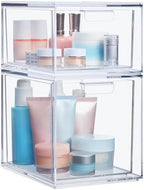 STORi Audrey Stackable Clear Bin Plastic Organizer Drawers | 2 Piece Set | Organize Cosmetics and Beauty Supplies on a Vanity | Made in USA by STORi