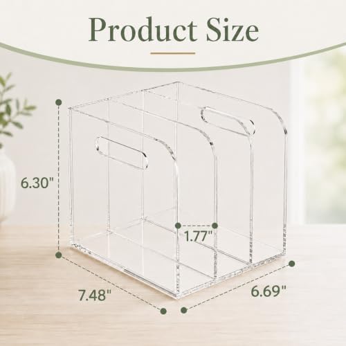 Acrylic Magazine File Holder, 3 Vertical Compartments Folder Organizer - Image 3