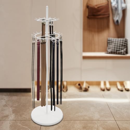 Rotating Tie Rack,Free Standing Belt Display Shelf with Adjustable Feet,66.1in High Metal Scarf Hanger Stand Retail Display Racks for Clothing Store (White) - Image 2