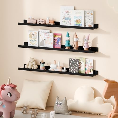 upsimples Floating Shelves for Wall Decor and Storage, Black, 6Pcs 35.5'' - Image 6