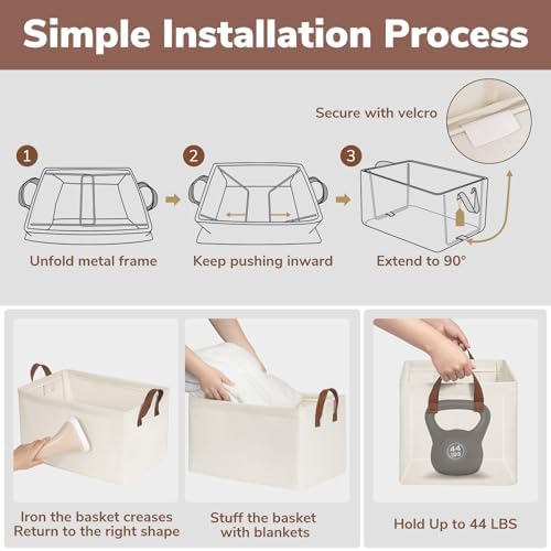 CHICVITA 30L Large Fabric Closet Baskets for Shelves, 4Pack, Beige - Image 6