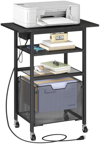 HOOBRO Printer Stand with Hanging File Drawer, Rolling Printer Cart on Wheels, Mobile Filing Cabinet Storage Shelf, Home Office Desk Side Organizer, Black BB17UPS01 by HOOBRO