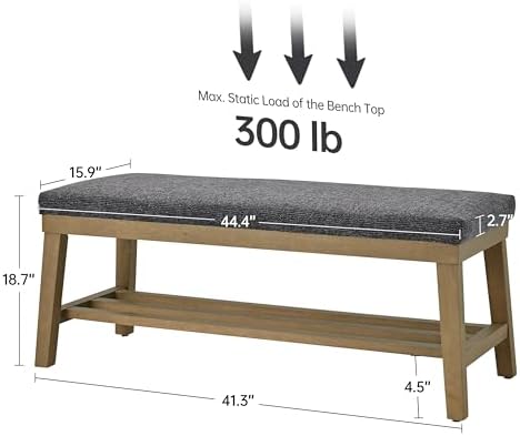 VKNOW Entryway Bench, Storage Shoe Bench with Rubberwood Legs, Black - Image 2