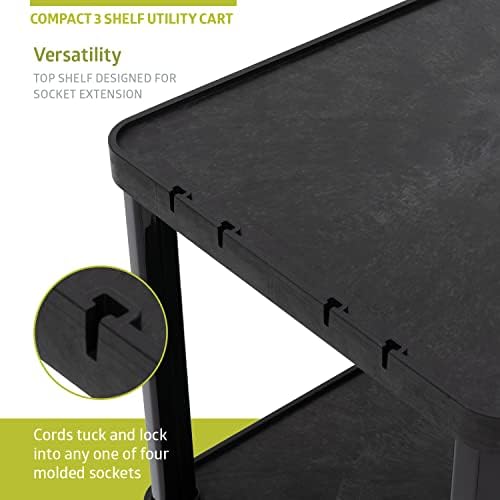 Pearington 3-Tier Compact Multi-Purpose Plastic Utility Cart with Lockable Wheels up to 300LBS, Black - Image 3