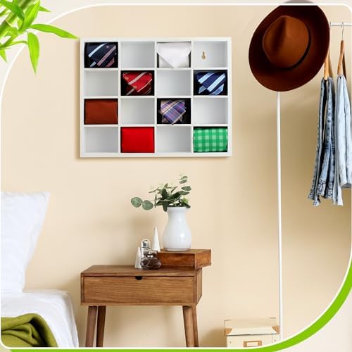 Wesiti Tie Box Organizer Wall Mounted Tie Rack with 16 Compartments Bamboo Belt Holder for Men Scarf Necktie Home Wall Closet(White Color,1 Piece) - Image 6