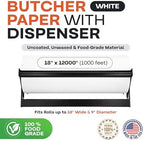 White Butcher Paper 18" x 12000" (1000 feet) with Dispenser - USA-Made Natural Butcher Paper Roll for Meat and Fish - Uncoated, Unwaxed & Food-Grade Material for Smoking, Barbecue by IDL Packaging - Image 2