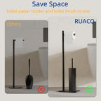 RUACQ Toilet Paper Holder Stand with Toilet Brush & Holder Set, Matte Black - Image 3