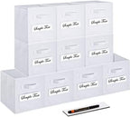 Fabric storage cubes (Set of 10) 11 Inch Cube Storage Bin, cube storage with 8 Labels Window Cards & a Pen, Foldable cube organizer bins, 11x11 storage bin, Cubby Organizer bins, White by Artsdi