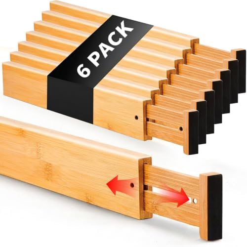 6 Pack Wood Drawer Dividers - Expandable Wooden Drawer Separators by Unknown