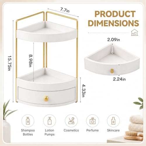 AceOrbit 2-Tier Corner Bathroom Counter Organizer with Drawer - Image 2