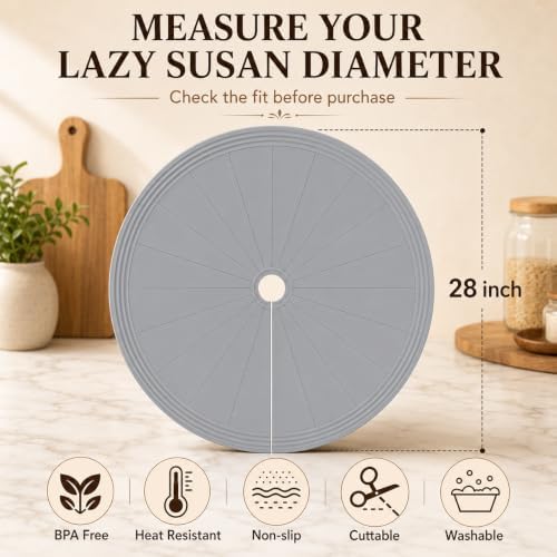 Lazy Susan Shelf Liner, Silicone Lazy Susan Liners for Kitchen Cabinet Turntables, Heat-Resistant, Non-Slip and Easy-to-Clean Round Mats, 2 Pack (Grey) - Image 3