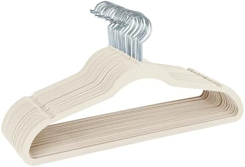 Simplify Slim Velvet Clothes Hangers | 100 Pack | Non-Slip | Shirts | Suit | Pants | Dresses | Garments | Closet Storage & Organization | Durable | Ivory by Simplify