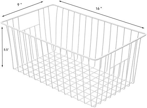 16inch Farmhouse Freezer Wire Baskets Organizer Storage Bins Large Organizer Baskets with Handles for Storage, Office, Kitchen, Pantry, Cabinet, Closets - Set of 6 (White 6) - Image 4