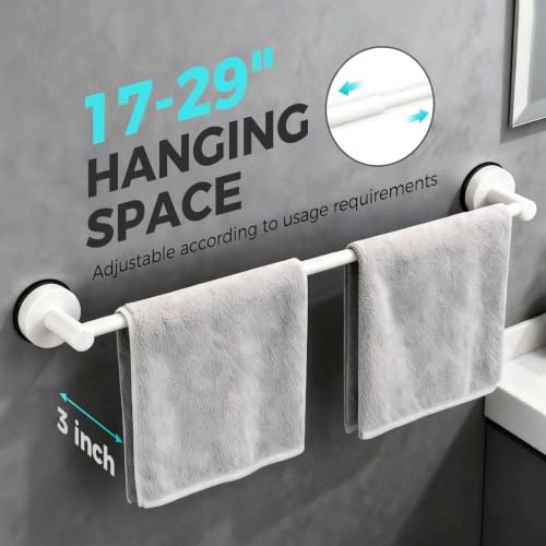 Adjustable Suction Cup Towel Bar for Bathroom Wall,17 Inch~29 Inch Towel Racks for Bathroom,Stainless Steel Bath Towel Holder(Matte White) - Image 2