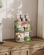CHOEZON 2-Tier Fruit Basket for Kitchen, Stackable Hanging Basket Wire Baskets with Wooden Lid, Wall-Mounted Kitchen Counter Organizer for Fruit, Vegetable Storage, Rustic Brown and Black TCW02P2BF - Image 5