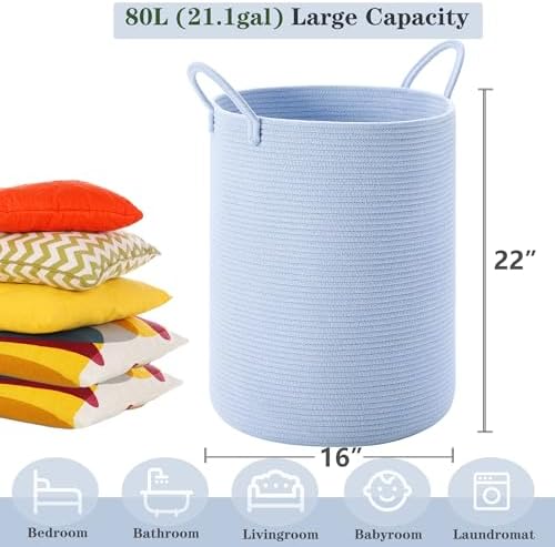 80L Large Blue Hamper Tall Woven Laundry Basket - Image 3