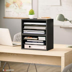 Ballucci File Organizer, 3-Tier Document Paper Sorter, Stackable Wood Desk Organizer, Mail Sorter and Monitor Stand with Storage Shelves, Black - Image 6