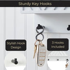 BLU MONACO | Wall Mount Key Holder with Mail Organizer | Wooden Command Center with 3 Hooks and 2-Tier Letter Pockets | Entryway Mail Sorter & Key Rack | White Geometric Wall Organizer for Office Home - Image 5