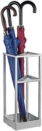 MyGift 20 Inch Tall Modern Silver Tone Metal Geometric Freestanding Entryway Umbrella Rack or Cane Holder with Shelf for Small Umbrellas and Bottom Drip Tray - Image 4